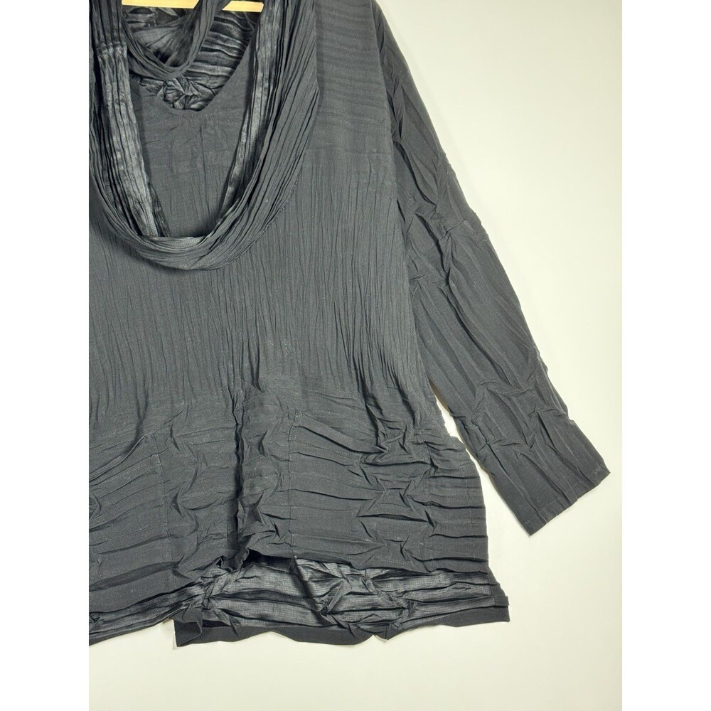 Babette SF Art To Wear Tunic Blouse Small Black Crinkle Scarf Top Minimalist - Picture 8 of 14